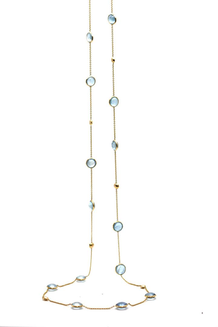 Tresor Collection - Aquamarine Long Station Necklace In 18k Yellow Gold