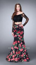 La Femme - Sultry Off The Shoulder Laced Two-piece Floral Mermaid Dress 24522