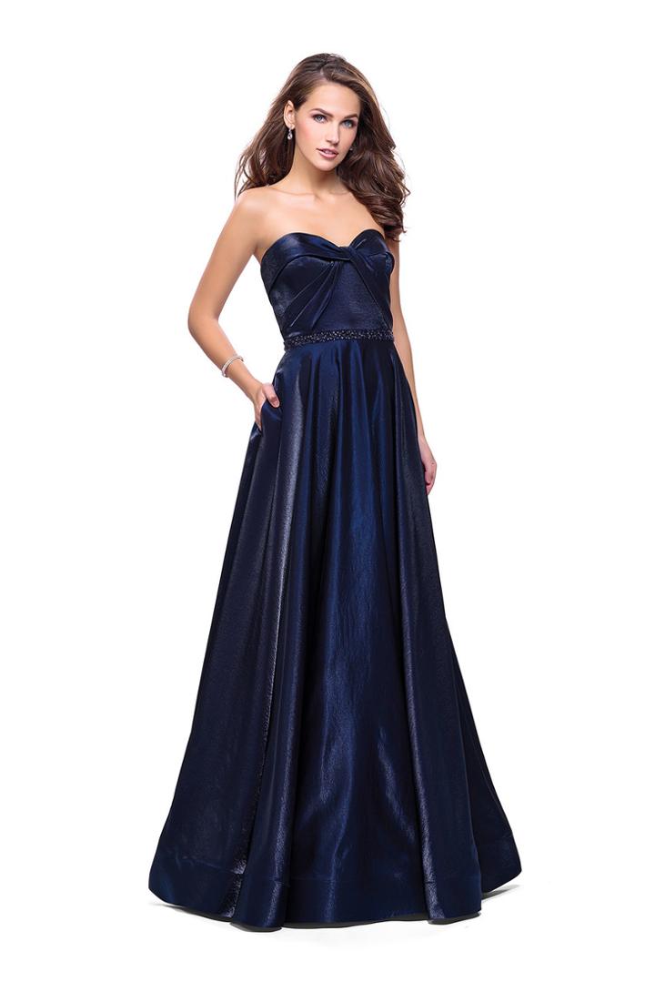 La Femme - 26340 Strapless Knotted Sweetheart Satin A-line Gown