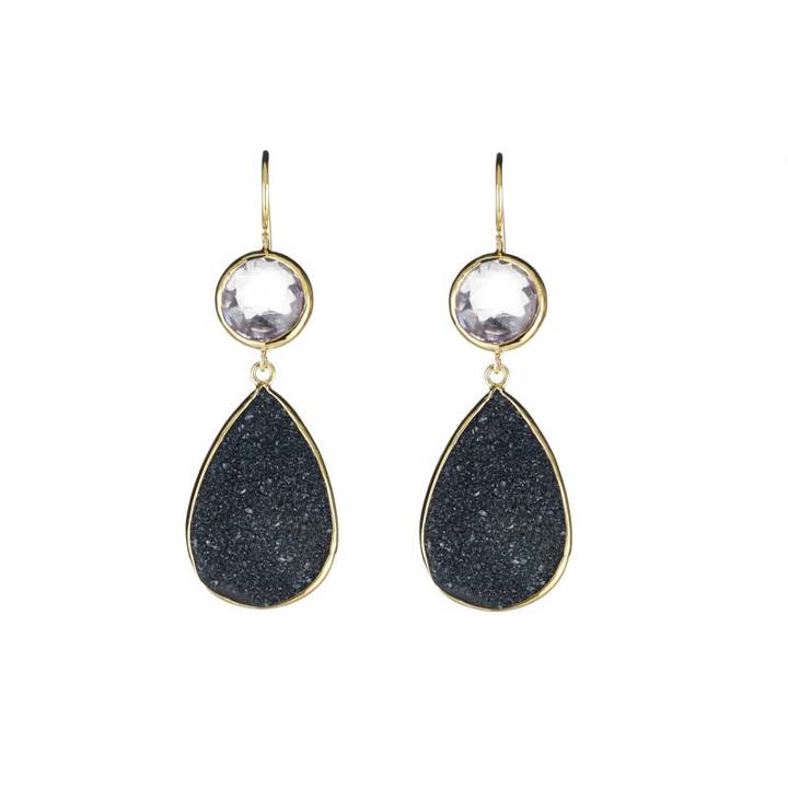 Margaret Elizabeth - 2 Stone Drops Pink Amethyst / Black Druzy