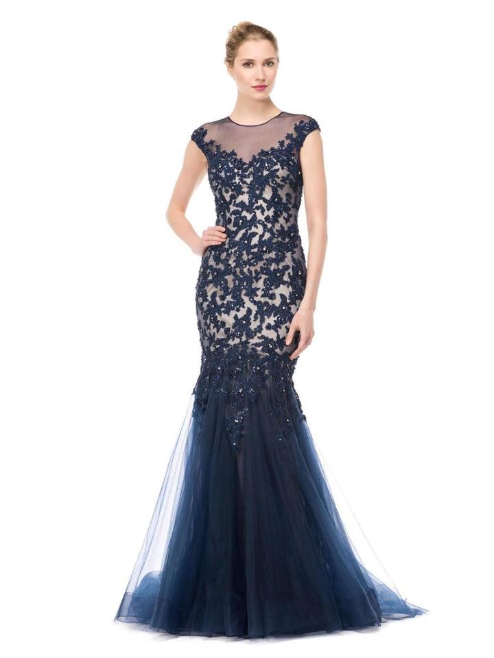 Marsoni By Colors - M161 Embellished Illusion Jewel Trumpet Dress