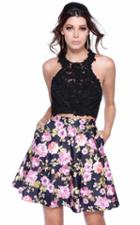 Shail K - Two Piece Lace Floral Skirt With Criss Cross Back 4023