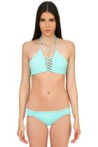 Caffe Swimwear - Crossing String Top/ruching Bottom In Mint