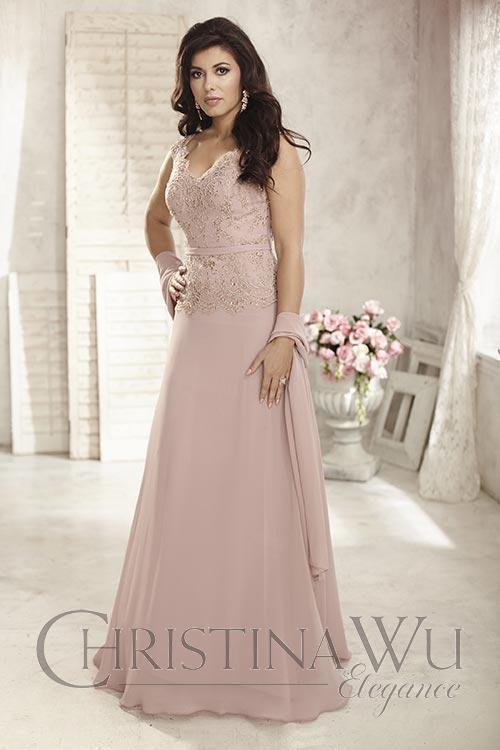 Christina Wu Elegance - 17796 Beaded Lace Scalloped Vneck Chiffon Gown