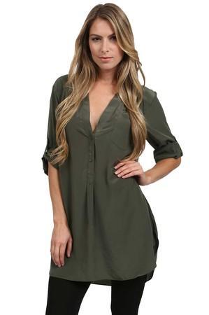 Zoa Rose Skin Roll Up Sleeve Tunic In Olive