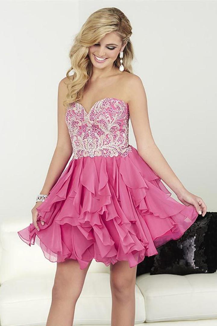 Tiffany Homecoming - 27076 Embroidered Strapless Lace Ruffled Cocktail Dress