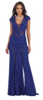 May Queen - Plunging V-neck With Illusion Cutout Lace Dress Mq1211