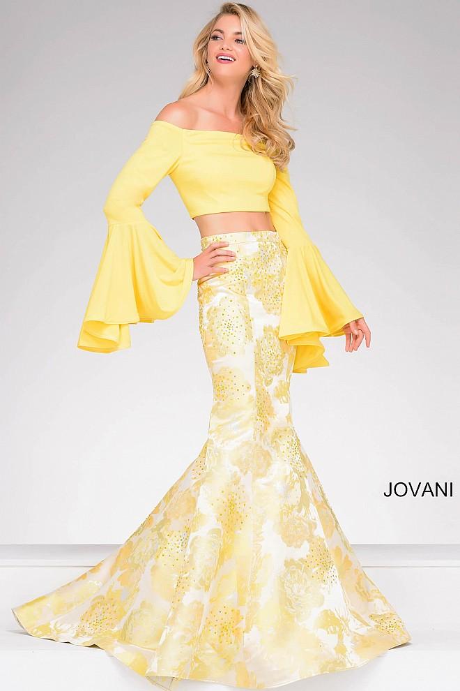 Jovani - Two-piece Bell Sleeve Mermaid Prom Dress 48922