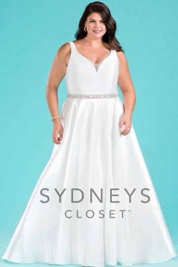 Sydney's Closet Bridal - Sc5222 Beaded V-neck Mikado Satin A-line Gown