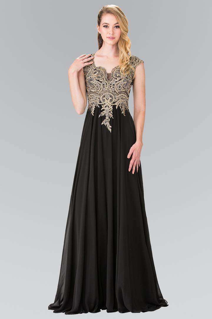 Elizabeth K - Gilt Embroidered Bateau A-line Gown Gl2229