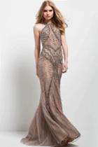 Jovani - 41612 High Halter Lace Tulle Sheath Dress