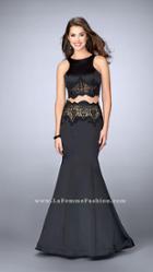 La Femme - Gorgeous Bateau Lace Trimmed Trumpet Evening Gown 24083