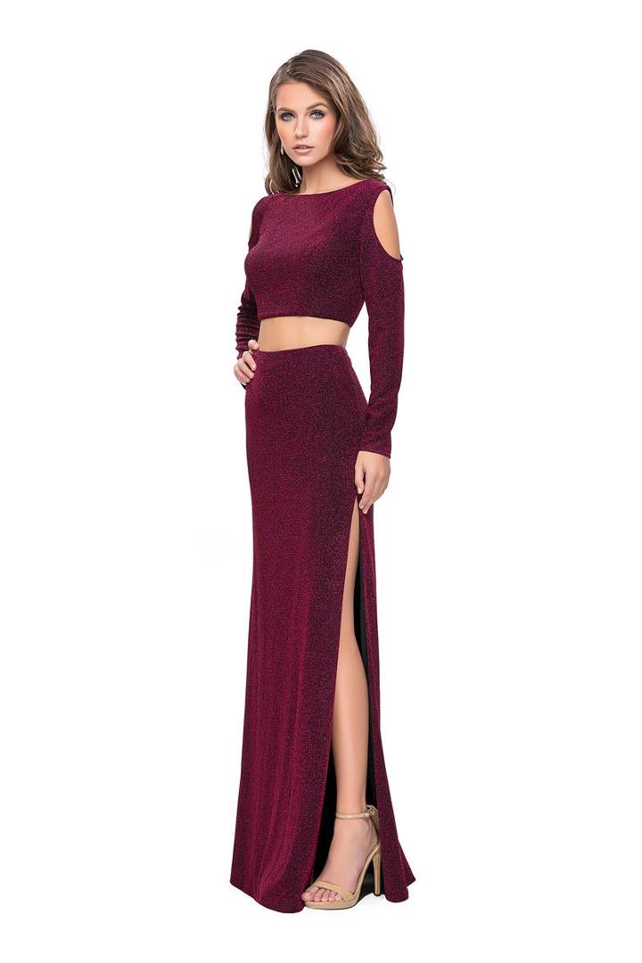La Femme - 25256 Long Sleeve Cutaway Shoulder Two-piece Sheath Gown