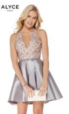 Alyce Paris - 3797 Plunging Halter Lace Bodice A-line Dress