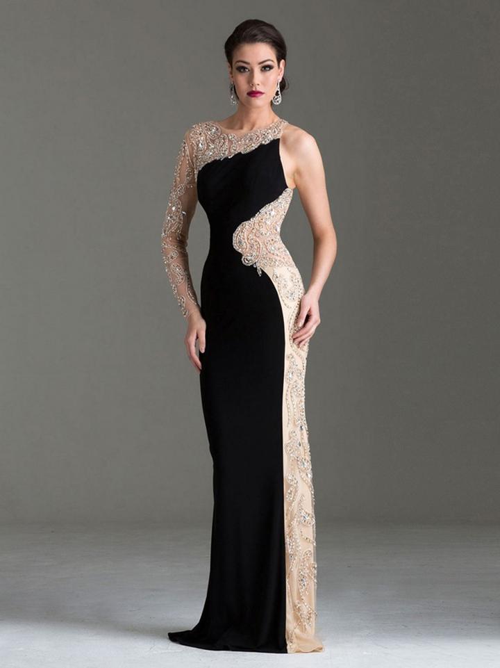 Clarisse - M6146 Embellished Asymmetrical Evening Gown