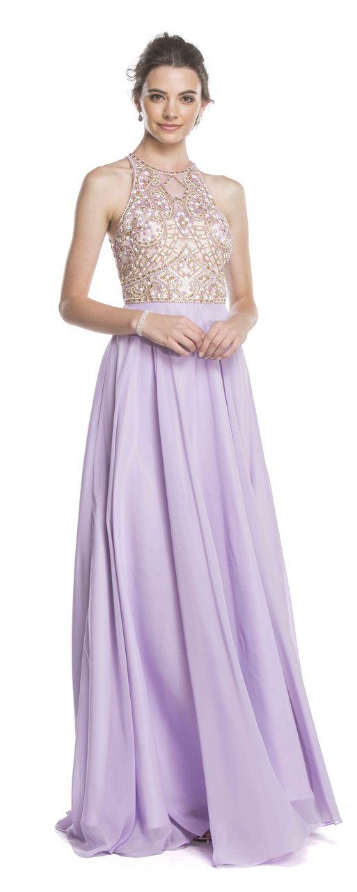 Aspeed - L1632 Jeweled Illusion Halter A-line Prom Dress
