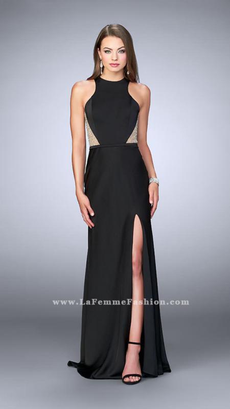 Sleeveless Halter Neck Hour Glass Illusion Jersey Prom Dress 23931