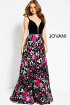 Jovani - 55361 Deep V-neck Embroidered A-line Gown
