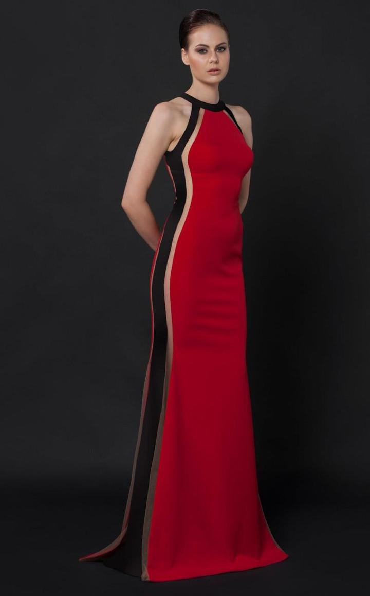 Mnm Couture - N0033 High Neck Colorblock Evening Gown