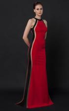 Mnm Couture - N0033 High Neck Colorblock Evening Gown