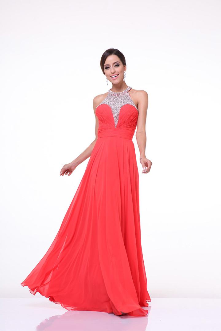 Cinderella Divine - Bead Embellished High Halter Evening Dress