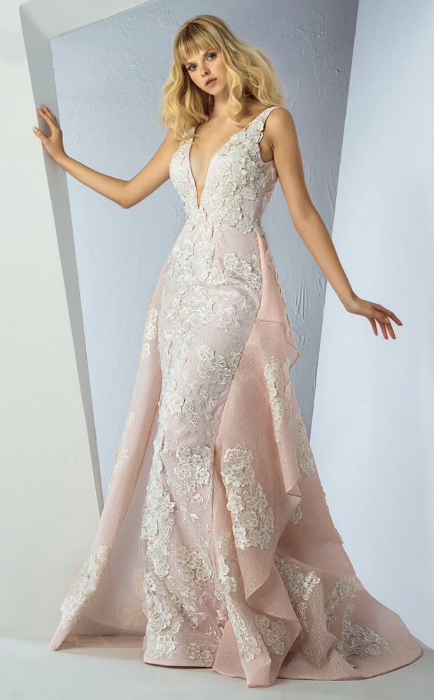 Mnm Couture - G0861 Lace Deep V-neck Sheath Dress