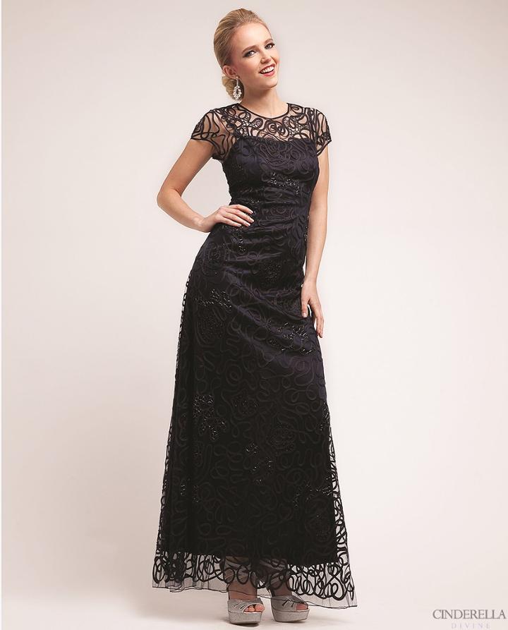 Cinderella Divine - Embellished Illusion Jewel Neck Sheath Dress