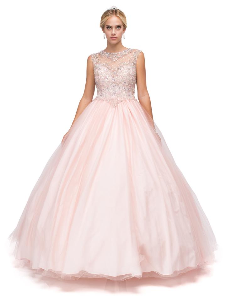 Bejewelled Sleeveless Illusion Neck Ball Gown