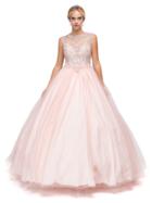 Bejewelled Sleeveless Illusion Neck Ball Gown