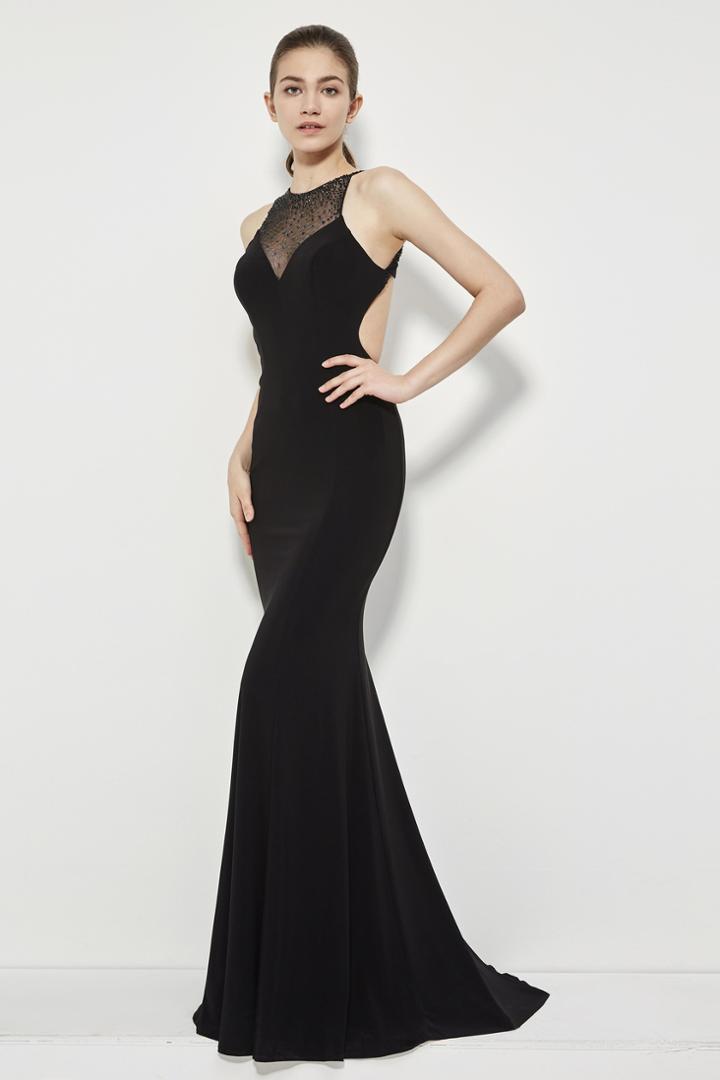 Angela And Alison - 81079 Beaded Illusion Halter Sheath Dress
