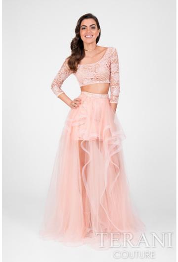 Terani Prom - Three-quarter Sleeve High-low Prom Dress 1711p2716