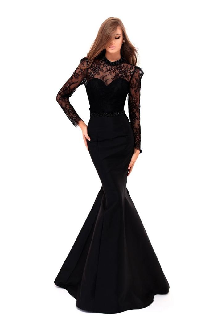 Tarik Ediz - 50227 Lace Long Sleeve Taffeta Mermaid Dress