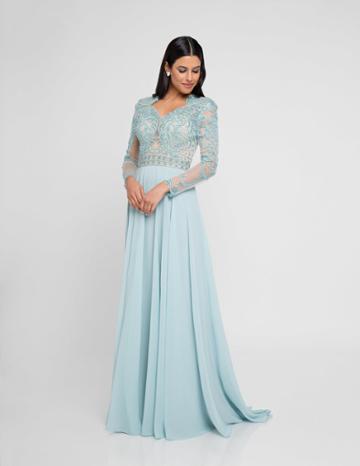 Terani Couture - 1811m6579 Long Sleeve Queen Anne Lace A-line Gown