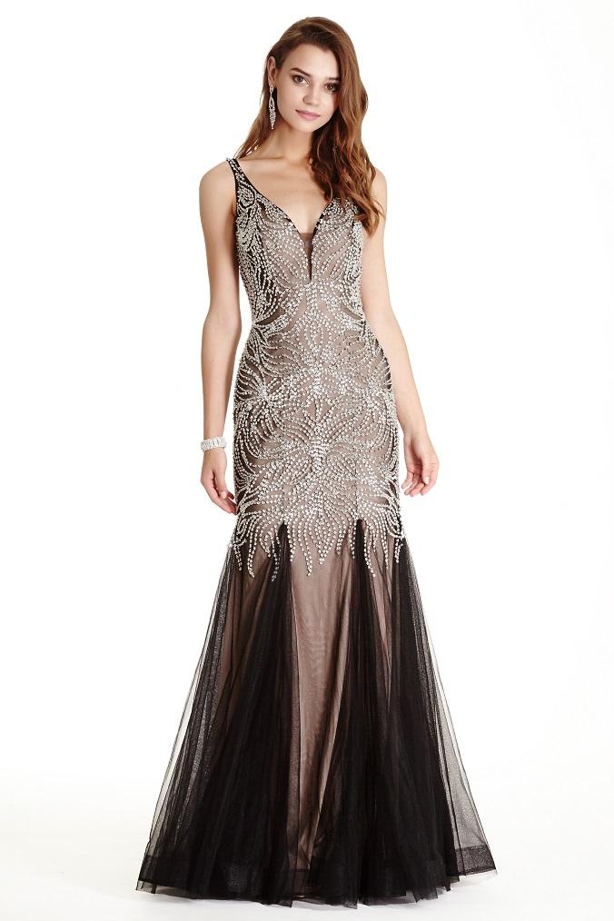 Aspeed - L1763 Dazzling Deep V-neck Trumpet Prom Dress