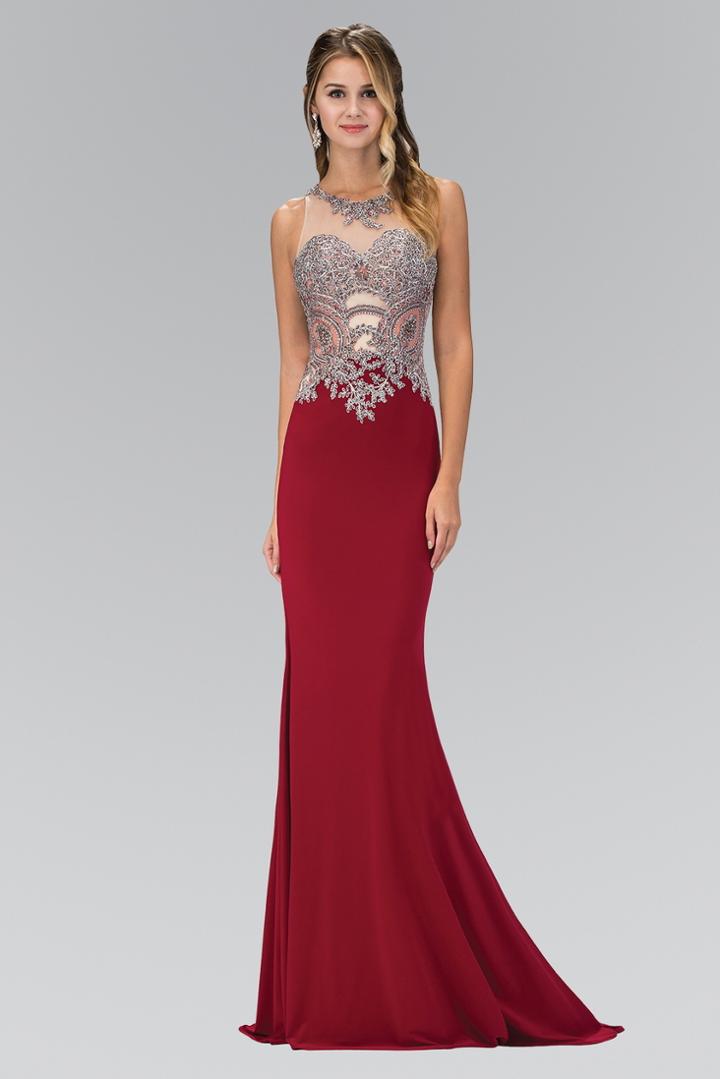 Elizabeth K - Beaded Illusion Neck Jersey Gown Gl1331
