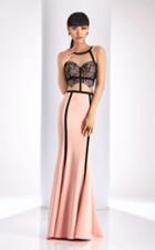 Clarisse - 4815 Halter Contrast Lace Evening Gown