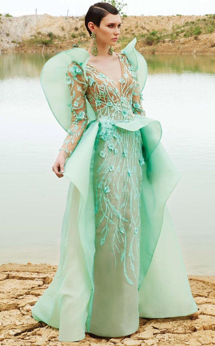 Mnm Couture - 2359 Floral V-neck Column Dress