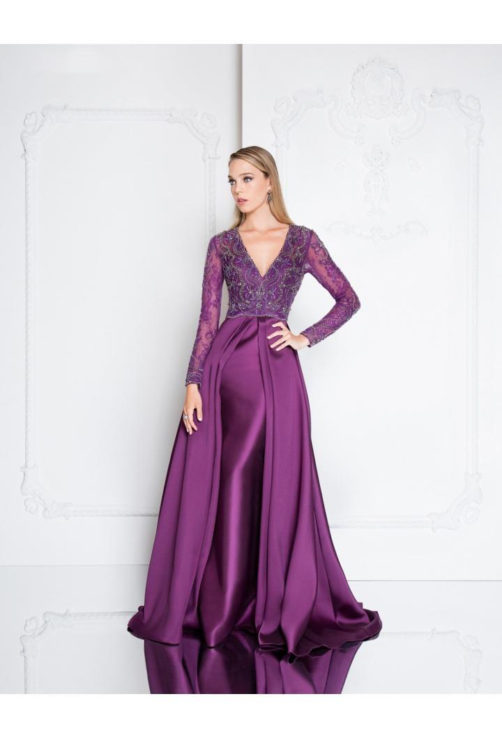 Terani Couture - 1811m6587 Beaded Sheer Long Sleeved Gown