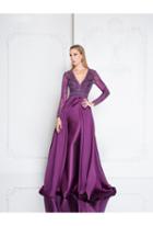 Terani Couture - 1811m6587 Beaded Sheer Long Sleeved Gown