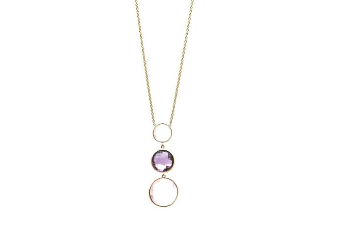 Tresor Collection - Rose Quartz & Amethyst Necklace In 18k Yellow Gold