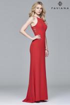 Faviana - S7913 Halter Neck Jersey Dress With Sweep Train