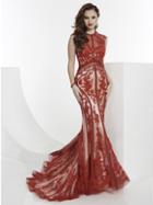 Tiffany Homecoming - Sheer Floral Lace Long Gown In Nude Lining 16129