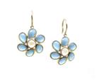 Tresor Collection - Aquamarine And Rainbow Moonstone Flower Earrings In 18k Yellow Gold