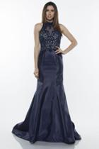 Milano Formals - E2426 Beaded High Neck Mikado Mermaid Gown