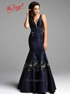 Mac Duggal Couture - 48432 D V-neck Gown In Navy