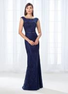 Cameron Blake - 118687 Bateau Neck Lace Fitted Gown
