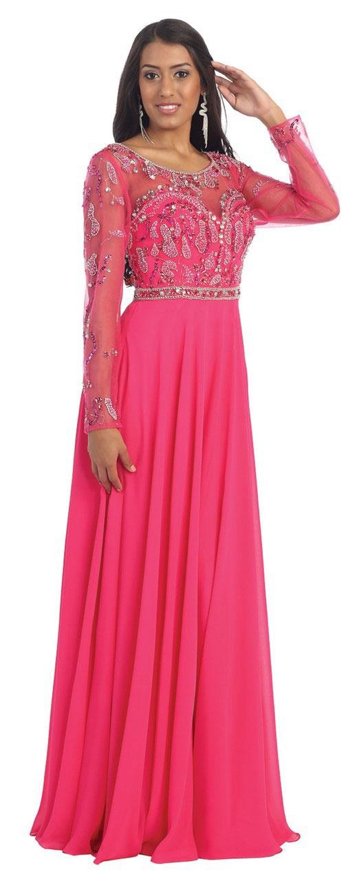 May Queen - Embellished Illusion A-line Gown With Long Sleeves Mq1167