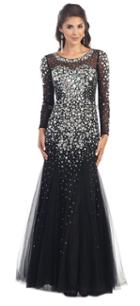 Stunning Bejeweled Bateau Neck Long Sleeve Fit And Flare Gown