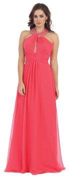 May Queen - Shirred Cutout Halter A-line Long Dress Mq1030