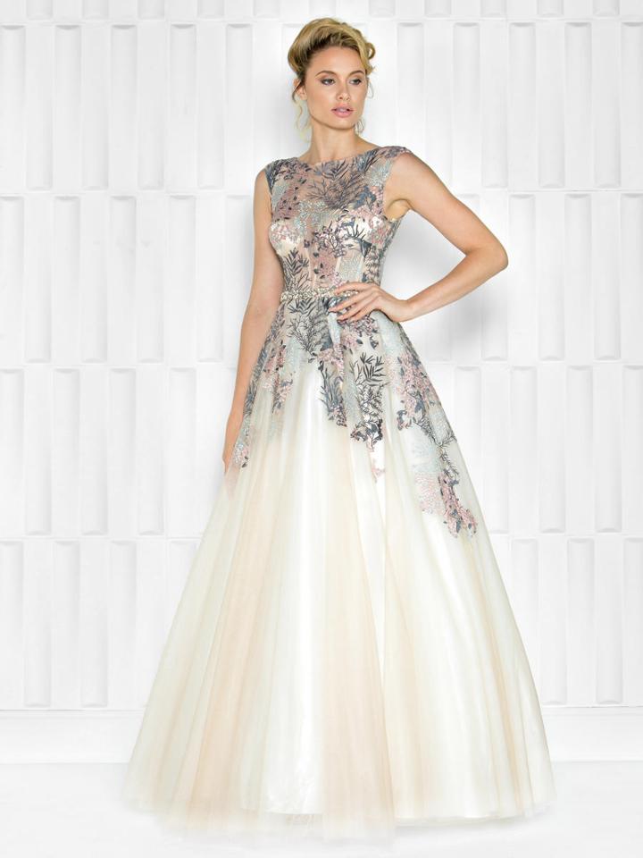 Colors Couture - J034 Embellished Illusion Bateau Ballgown